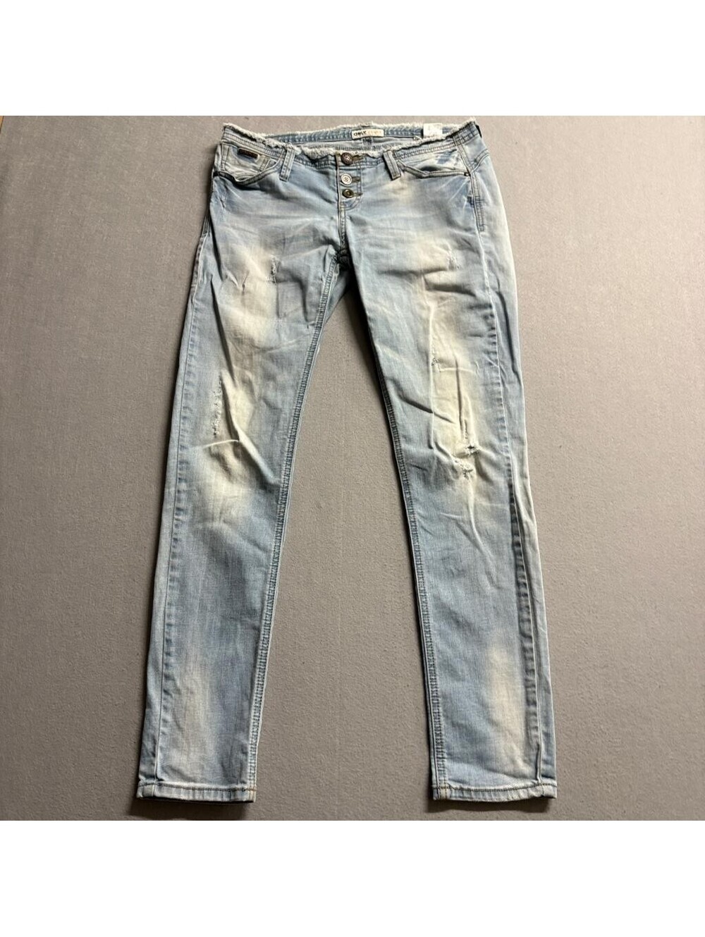 Only Jeans Womens 30 Light Wash Distressed Low Rise Skinny Lace Up Back Pocket
